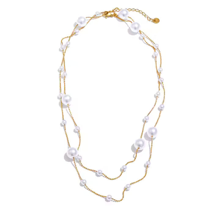 Double Chain Pearl Beads Necklace