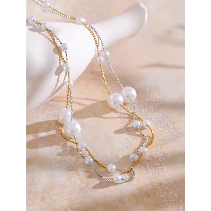 Double Chain Pearl Beads Necklace