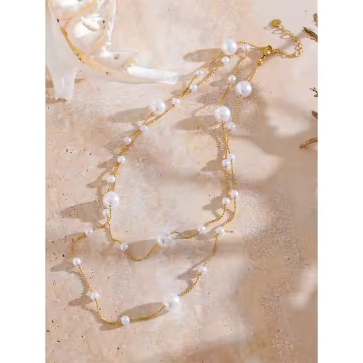 Double Chain Pearl Beads Necklace