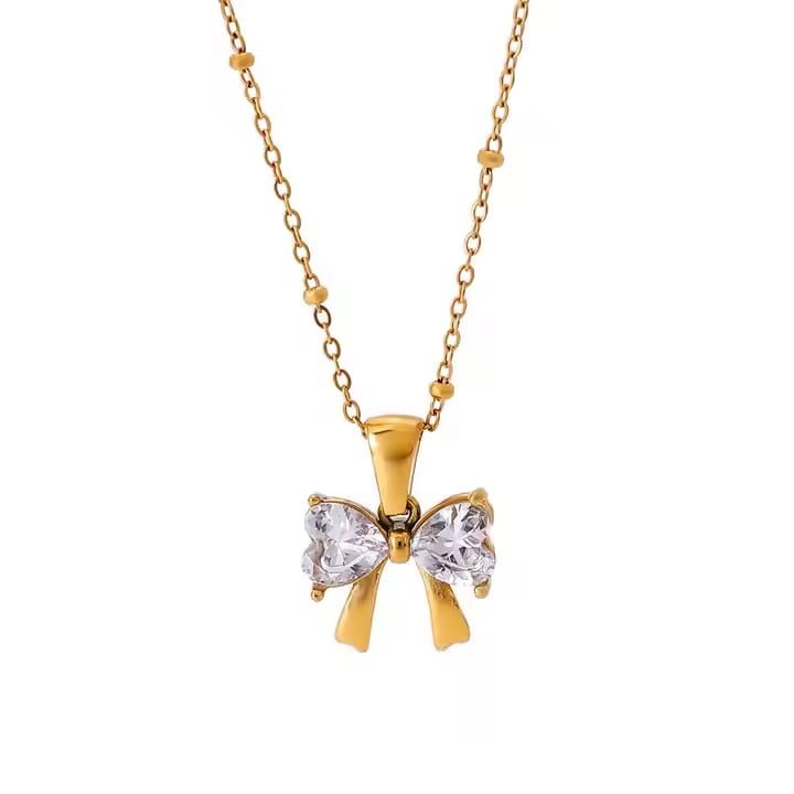 Bow Knot White Cubic Zirconia Pendant Necklace