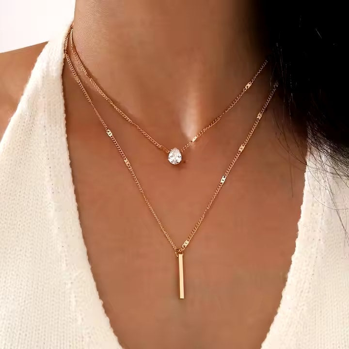 Crystal Geometric Gold Color Pendant Necklace