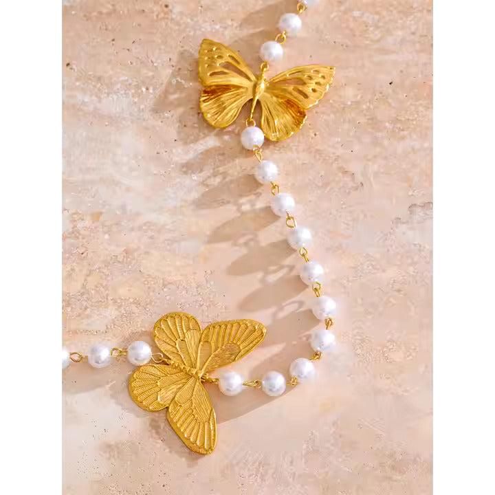 Butterfly Simulated Pearls Beads Necklace