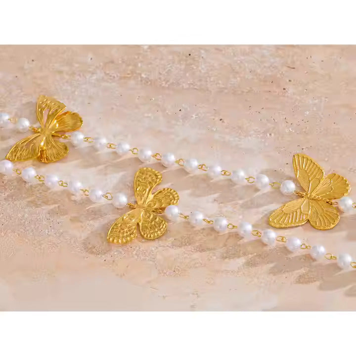 Butterfly Simulated Pearls Beads Necklace