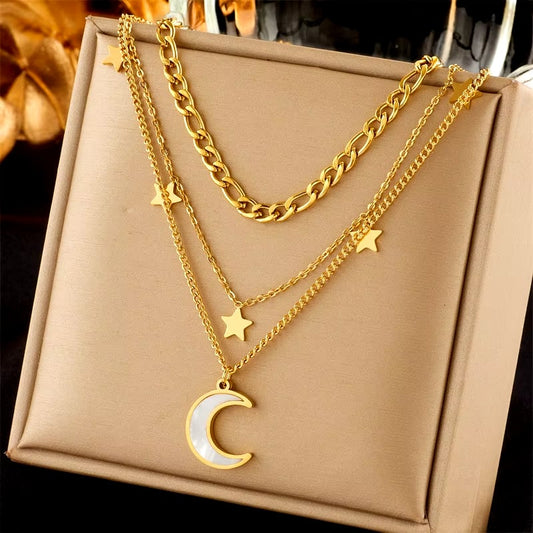 Celestial Moon Layered Pendant Necklace