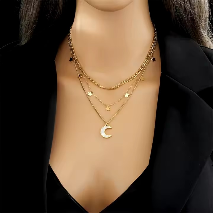 Celestial Moon Layered Pendant Necklace